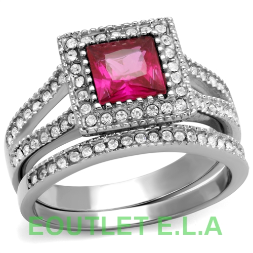EXQUISITE RUBY CZ STAINLESS STEEL WEDDING SET-size 9
